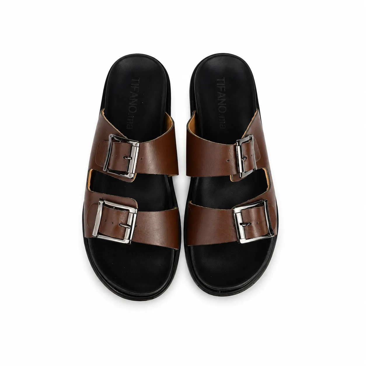 Sandale pour homme h02-1 marron cuir  miniature